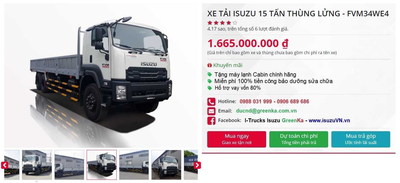 XE TẢI ISUZU 15 TẤN THÙNG LỬNG – FVM34WE4